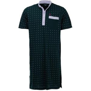 Henry Terre Nachthemd heren korte mouwen opstaande kraag met stippen borstzak knoopsluiting maat M-3XL, groen, XL