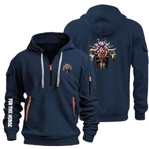 AHYAOFA The H.or.d.e Comfortabele capuchontrui voor heren, sportsweatshirt, lange mouwen, jassen met halve ritssluiting, marineblauw-1 Samll