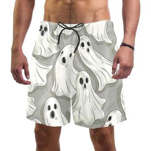 PAFEFO Fun White Spooky boardshorts voor heren, sneldrogend, strand, zwemmen, sportpakken met zakken, Leuk Wit Spooky, S