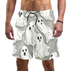 PAFEFO Fun White Spooky boardshorts voor heren, sneldrogend, strand, zwemmen, sportpakken met zakken, Leuk Wit Spooky, L