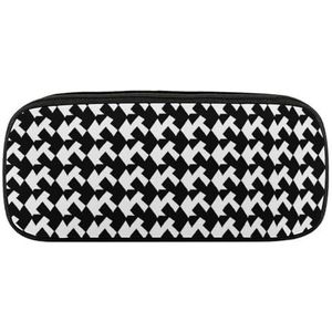 VFMKT Lederen etui waterdicht schattig pennenetui reizen cosmetische make-up tas organisator pennenhouder voor mannen vrouwen, pied-de-poule zwart, Stijl, Eén maat