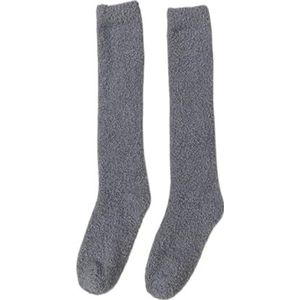 GIJMZY Pluizige sokken 2 stuks winter warm koraal fleece boven de knie hoge sokken vrouwen pluche Lolita huis slapen vloer lange sok Jk Solide, donkergrijs, One size
