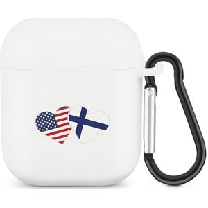 Finland Amerikaanse vlag hart Finse Amerikanen liefde schattig hoesje voor AirPods 2 & 1 schokbestendige beschermende hoofdtelefoon gevallen cover met sleutelhanger voor mannen vrouwen