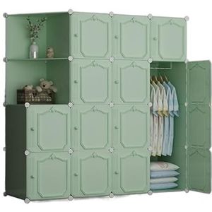 Kledingkast Garderobe Kast Combinatie Kledingkast Locker Opknoping Organizer Opslag Plastic Planken Kleding Slaapkamer Thuis Slaapkamer Kledingkast (Color : Grün, Size : 147 * 47 * 147cm)