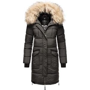 MARIKOO Winterjas voor dames, gewatteerd, oversized, met afneembaar kunstbont, Chaskaa, XS-3XL, antraciet, L