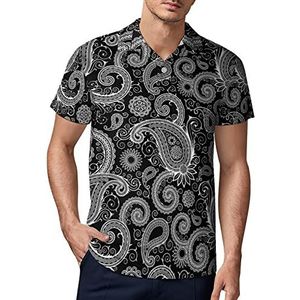 Zwart en wit paisley-patroon heren golfpoloshirt zomer T-shirt met korte mouwen casual sneldrogende T-shirts L