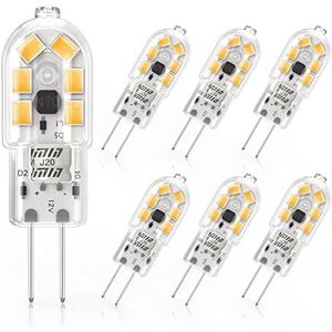 Cxyemt Ledlampen, G4, 2 W, komt overeen met 20 W halogeenlicht, warm wit licht, 3000 K, AC/DC 12 V, energiebesparende lamp, niet dimbaar, flikkervrij, 6 stuks