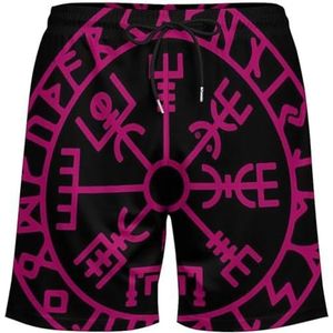 Nieuwe Viking Vegvisir Rune Shorts, Unisex 3D Gedrukte Modieuze Harajuku Zomer Strand Casual Sport Shorts, Nordic IJsland Straatfeest Paar Kostuums (Color : Pink, Size : L)