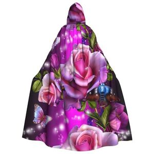 WURTON Roze en vlinders roze volledige lengte carnaval cape met capuchon cosplay kostuums mantel, 190 cm