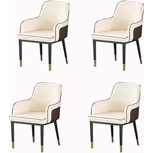 GEIRONV Set van 4 waterdichte PU lederen stoel, eetkamerstoelen woonkamer fauteuil moderne hoge rugleuning gewatteerde zachte zitting stoelen met metalen poten Eetstoelen ( Color : White , Size : 93*5