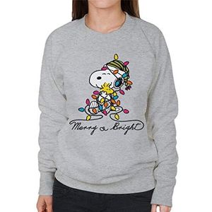 Peanuts Merry and Bright Snoopy Christmas dames sweatshirt Heather Grey, Hei Grijs, S