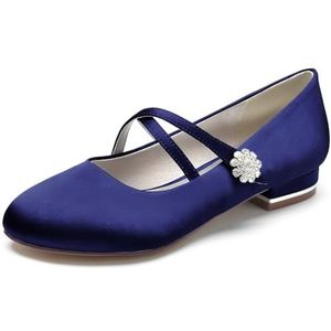 Womens Trouwschoenen Voor Bruid Ballet Flats Cross Strap Ballet Pumps Ronde Neus Satijnen Partij Bruidsschoenen,Marine,36 EU
