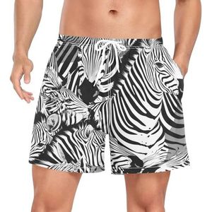 Niigeu Zwart Wit Camouflage Zebra Horse Heren Zwembroek Shorts Sneldrogend met Zakken, Leuke mode, XXL
