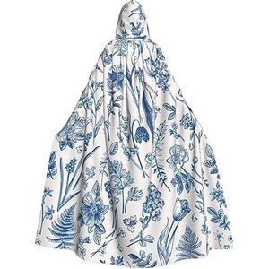 Womens Mens volledige lengte carnaval cape met capuchon cosplay kostuums mantel, 190cm bloemen en bladeren