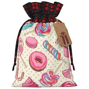 OPSREY Sweet Lollipop Cupcake bedrukte kerst trekkoord geschenkzakje met tag herbruikbare cadeauverpakking tas
