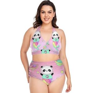 Baby Regenboog Panda Beer Vrouwen Bikini Sets Plus Size Badpak Twee Stukken Hoge Taille Strandkleding Meisjes Badpakken, Pop Fashon, 4XL