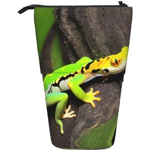 Nbtghga Groene Geckos Print Potlood Telescopische Klassieke Kunsten Stand Up Etui Organizer Potlood Houder Make-up Tas Gift, Zwart, Eén maat