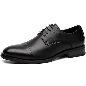 Geklede herenschoenen met veters, ronde neus, vegan lederen derbyschoenen, antislip antislip, lage blokhak, antislip klassiek (Color : Black, Size : 40 EU)