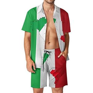 Italiaanse vlag met Italië kaart Hawaiiaanse bijpassende set 2-delige outfits button down shirts en shorts voor strandvakantie