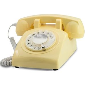 OPIS 60s CABLE Met Uitwisselbare Set Van Logo's: Designer Retro Telefoon/Draaischijf Stijl/Vintage Klassieke Bureau Telefoon Met Draaischijf (Crème)