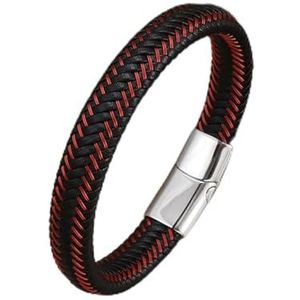 Mens klassieke rode hand geweven enkellaags lederen armband met magnetische sluiting charme rock partij sieraden cadeau accessoire