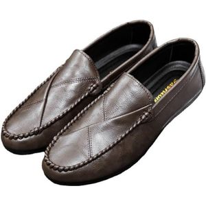 Loafers for heren, ronde neus, effen kleur, kunstleer, loafer, antislip, comfortabele, lichtgewicht, klassieke instappers (Color : Brown, Size : 40 EU)