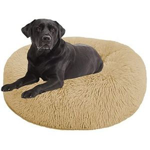 Rond huisdierbed Kalmerend hondenbed, grote hondenbedden wasbaar, donut hondenbed medium klein, wasbaar, puppy knuffelbed kitten bed, hondenbed voor hondenhok krat, 110cm, lichtgeel