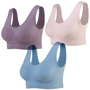 Lemef 3-pack naadloze sportbeha, draadvrije yoga-beha met afneembare pads voor vrouwen, Roze&blauw&paars, S