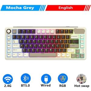 QPSJXN Aanpasbaar Mechanisch Toetsenbord Met Pakkingstructuur Tri-mode RGB Backlight En Vijf Compatibel met Gamers (Engels Mokka Grijs)