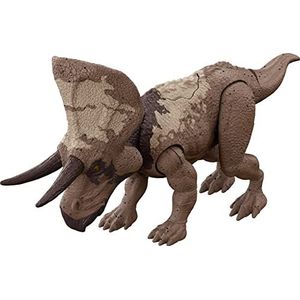 Mattel Dinosaurus Jurassic World Strike Attack Zuniceratops figuur met gewrichten m viles en functie n van Schlag Nico, speelgoedcadeau met spel f sico en digitaal