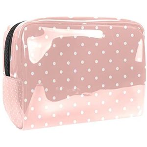 Witte Polka Dots op Roze Achtergrond Patroon Print Reizen Cosmetische Tas voor Vrouwen en Meisjes, Kleine Waterdichte Make-up Tas Rits Pouch Toiletry Organizer, Meerkleurig, 18.5x7.5x13cm/7.3x3x5.1in, Modieus