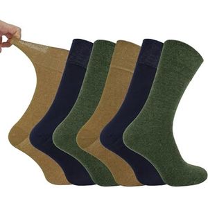 IOMI Footnurse - Mens 6 paar katoenen niet-elastische diabetische sokken met honingraattop, Oker/marineblauw/groen kaki, 40-45 EU