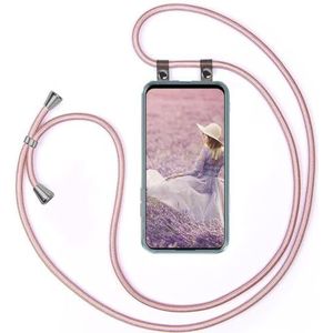 moex Mobielketting, compatibel met Huawei P smart Z - hoesje met in lengte verstelbaar koord, hoesje dat je om je schouder kunt dragen, siliconen hoesje, transparant met afneembaar koord, Roze goud
