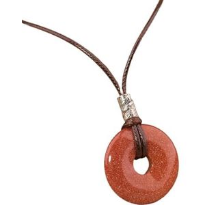 Crystal Pendant Necklace For Women Natural Amethyst Lapis Tiger Eye Stone Leather Necklace Fashion Jewelry (Color : Red Goldstone)