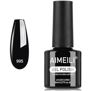 AIMEILI Gel Nail Polish UV LED Gellack Soak Off Gel Polish Zwart voor Manicure Nail Art Salon Home DIY Zeer Glanzend, Proefdiervrij Duurzaam en Slijtvast 8ML, 995