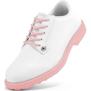 Hiuzylqx Waterdichte golfschoenen Dames spikeloze leren sneakers antislip lage top lichtgewicht comfort,White a,36 EU