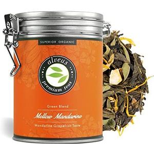 Alveus Mellow Mandarine losse biologische groene thee met mandarijn pompelmoes smaak, 100 gram gearomatiseerde groene thee in blik (ca. 40 kopjes) van alveus 100g (pak van 1)