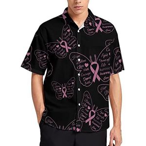 Vlinder Roze Lint Kanker Awareness Hawaiiaanse Shirt Voor Mannen Zomer Strand Casual Korte Mouw Button Down Shirts met Pocket