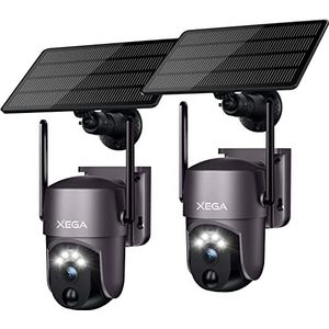 Xega【2-Pack】 Smart Solar Security Camera Outdoor Wi-Fi, 2K Super HD PTZ CCTV Camera Draadloze Bewakingscamera Home Security Kleur Nachtzicht PIR Menselijke Detectie Twee-weg Audio
