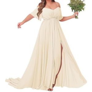 Off-shoulder bruidsmeisjes jurken met mouw - chiffon grote maten formele jurk, Champagne, 32