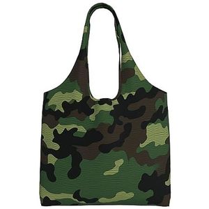 YNCATXZ Groene Militaire Camo Canvas Tote Bag voor Vrouwen Esthetische het Winkelen Zakken Schoudertas Herbruikbare Boodschappentassen, Zwart, Eén maat