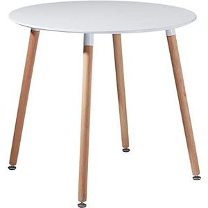 FURNITABLE Eettafel, Scandinavisch, ronde tafel met beukenhouten poten, 80 x 80 x 75 cm, wit