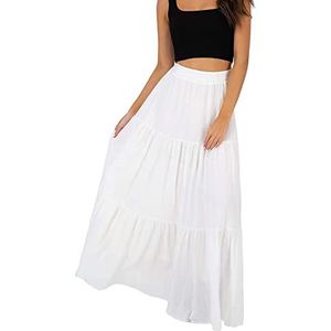 Annebouti Dames Lente Zomer Boho Elastische Lange Rokken Hoge Taille Geplooide A-lijn Gelaagde Witte of Zwarte Maxi Rok, Wit, S