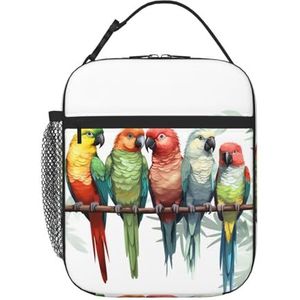 Kleurrijke papegaaien op boom print lunchtas voor vrouwen mannen geïsoleerde lunchbox herbruikbare lunchtassen lekvrije lunchbox grote capaciteit lunchcontainer tas voor werk, reizen, buiten