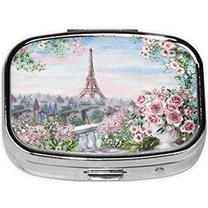 Mini vierkante pillendoos, medicijnorganizer, mooie Tower Paris draagbare EHBO-doos, reispillendoos met 2 vakken, kleine pillendoos voor zak of portemonnee