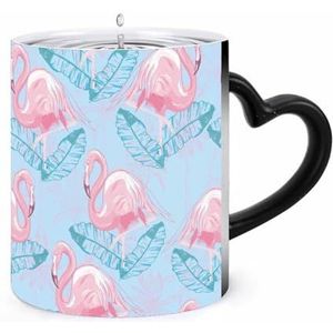 Flamingo En Hibiscus Patroon Koffie Mok 11oz Kleur Veranderende Mokken Hartvormig Handvat Warmtegevoelige Verkleuring Cups