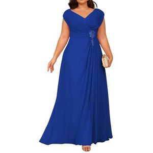 Dames chiffon moeder van de bruid jurk voor bruiloft ruches galajurken cocktailjurk plus size, koningsblauw, 32
