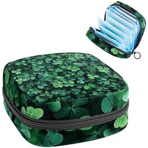St. Patrick's Day Clover Leaves Maandverband Opbergtas, Grote Menstruatiecup Pouch met Ritssluiting, Menstruatie Pads Bag Store Panty Liners Tampons voor Meisjes Vrouwen