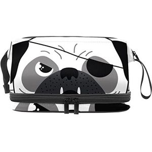 Grote capaciteit reizen cosmetische tas,Make-up tas,Waterdichte make-up tas Organizer, mopshond eenhoorn piraat, Meerkleurig, 27x15x14 cm/10.6x5.9x5.5 in