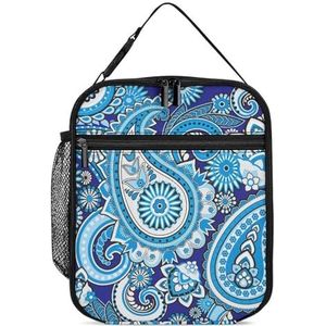 Paisley Blauw Print Patroon Draagbare Volwassen Lunch Zakken Box Tote Lekvrij Geïsoleerde Koel Tas met Side Mesh Pocket